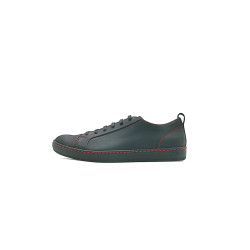 Baires negro mate graso detalles rojo zapatillas de cuero hechas a mano - Cooperative Handmade