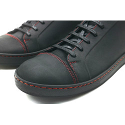 Baires negro mate graso detalles rojo zapatillas de cuero hechas a mano - Cooperative Handmade