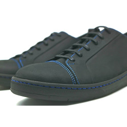 Baires negro mate graso detalles azul zapatillas de cuero hechas a mano - Cooperative Handmade