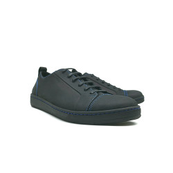 Baires negro mate graso detalles azul zapatillas de cuero hechas a mano - Cooperative Handmade