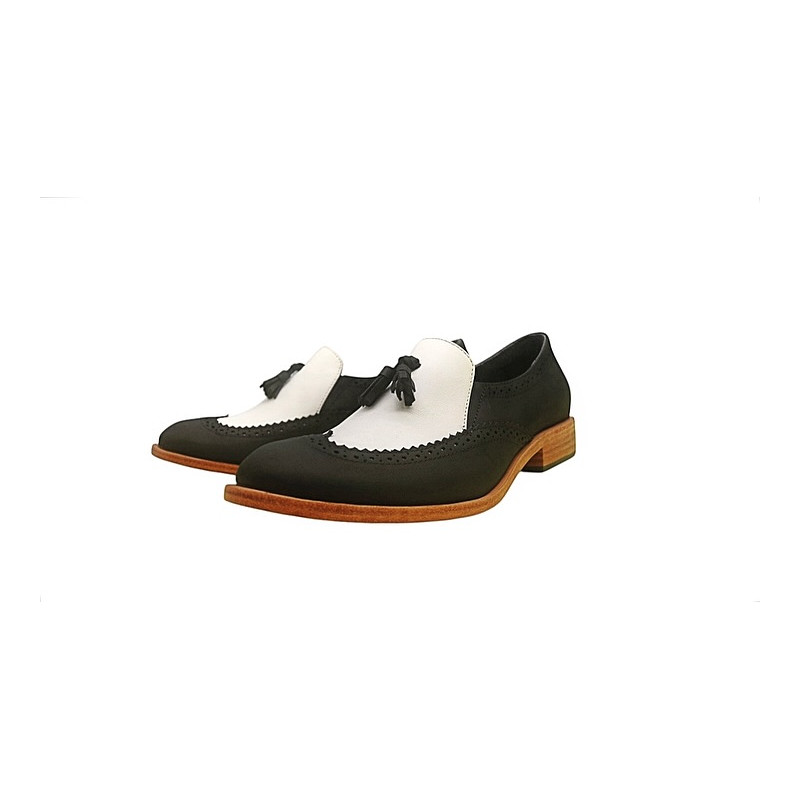 Chloe negro mate graso napa blanco zapatos de cuero hechos a mano - Cooperative Handmade