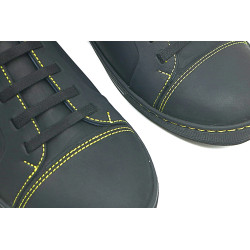 Baires negro mate graso detalles amarillo elástico zapatillas de cuero hechas a mano - Cooperative Handmade