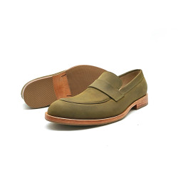 Otto verde olivo graso mocasines de cuero hechos a mano - Cooperative Handmade