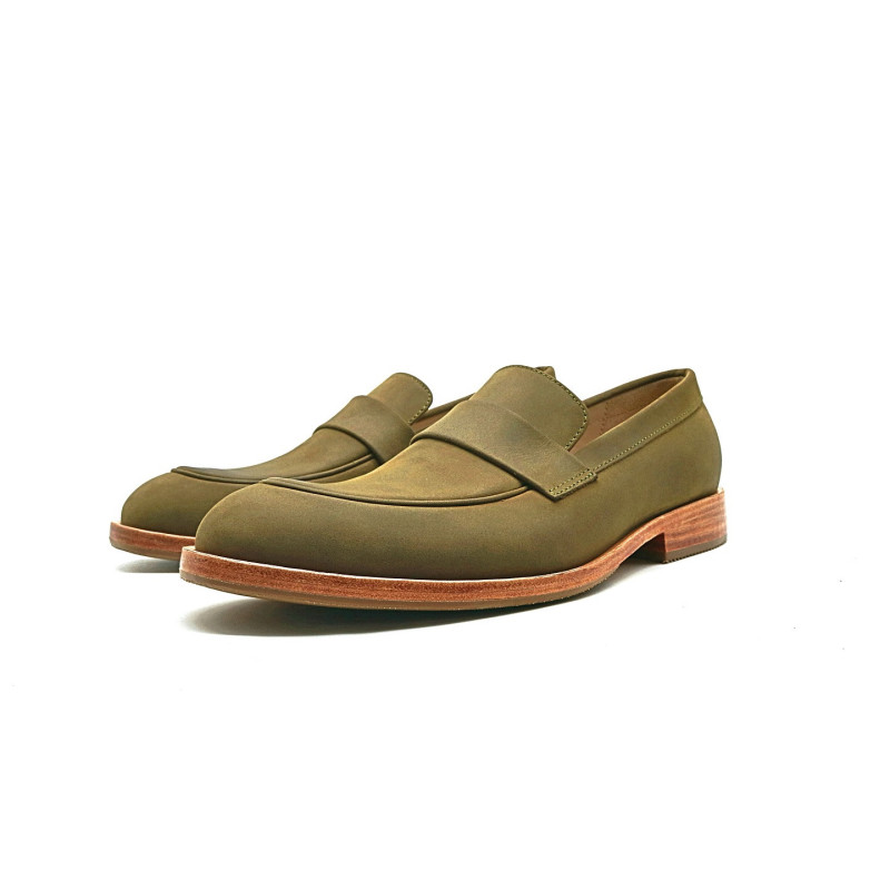 Otto verde olivo graso mocasines de cuero hechos a mano - Cooperative Handmade