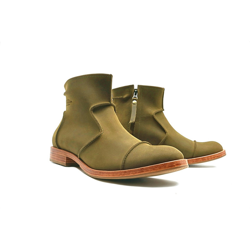 LA69 verde olivo graso botines de cuero botines hechos a mano - Cooperative Handmade