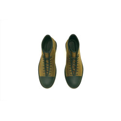 Ocho verde olivo negro mate detalles beige botines de cuero hechos a mano - Cooperative Handmade