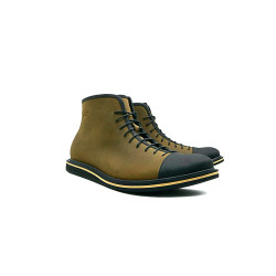 Ocho verde olivo negro mate detalles beige botines de cuero hechos a mano - Cooperative Handmade