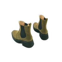 Hache Platform verdeo olivo graso negro botines de cuero hechos a mano - Cooperative Handmade