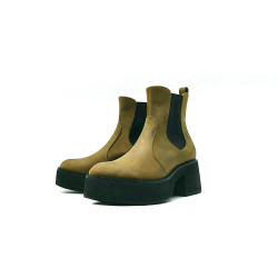 Hache Platform verdeo olivo graso negro botines de cuero hechos a mano - Cooperative Handmade