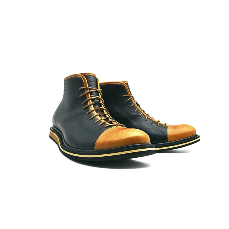 Ocho negro napa ranger caramelo botines de cuero hechos a mano - Cooperative Handmade