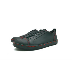 Baires negro mate graso detalles rojo zapatillas de cuero hechas a mano - Cooperative Handmade