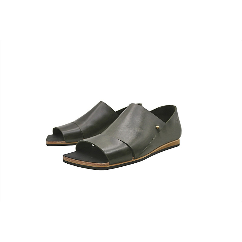 Nuna B alamo verde negro beige sandalias de cuero hechas a mano - Cooperative Handmade