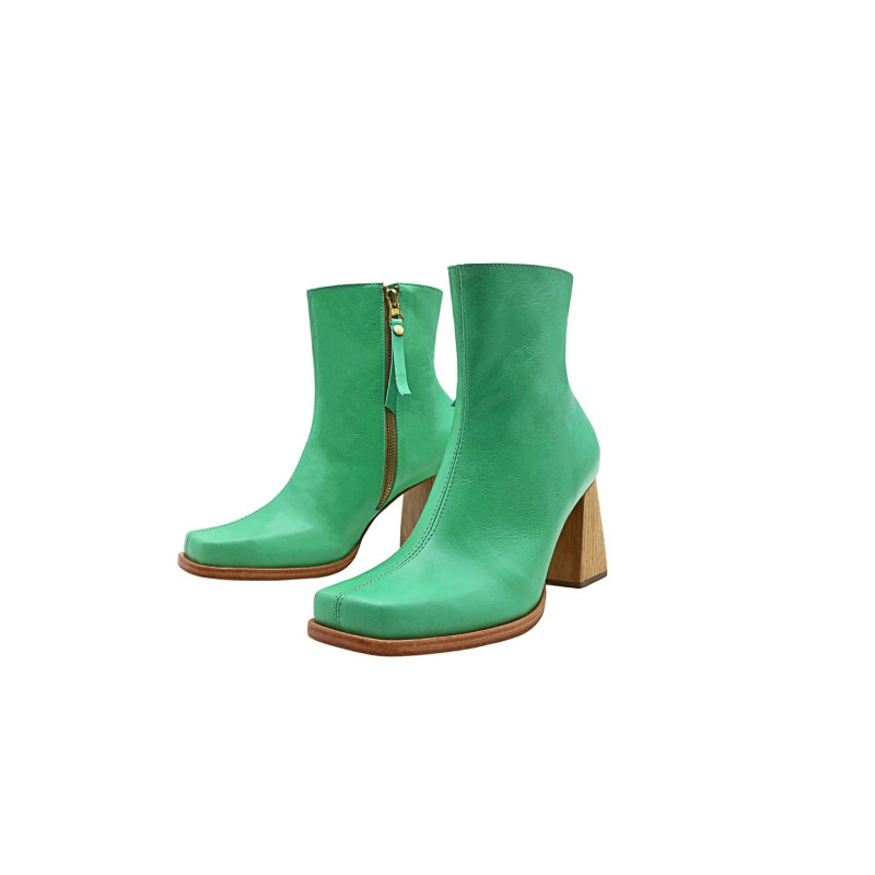 Lulú verde cian botines de cuero hechos a mano  - Cooperative Handmade
