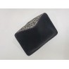 1656 billetera de cuero hecha a mano negro graso detalles lila