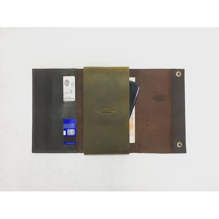 Case Phone Wallet cartera de cuero hecho a mano marrón graso verde graso