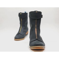 Quiroga botas hechas a mano de cuero negro graso detalles negro