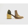 Alfonsina zapatos hechos a mano de cuero cerato camel verde graso taco madera natural 7 cm