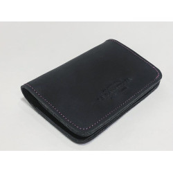 1656 billetera de cuero hecha a mano negro graso detalles lila