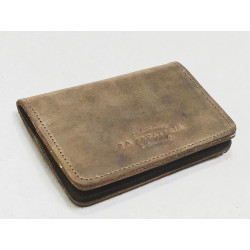 1656 billetera hecha mano de cuero cerato camel detalles floral azul blanco negro